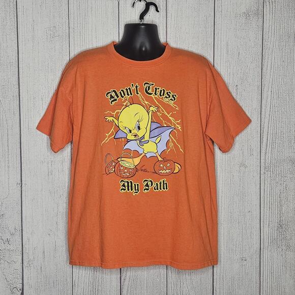 VTG Y2K Orange Looney Tunes Halloween T-Shirt - Don't Cross My Path, 23x28 - Picture 1 of 5